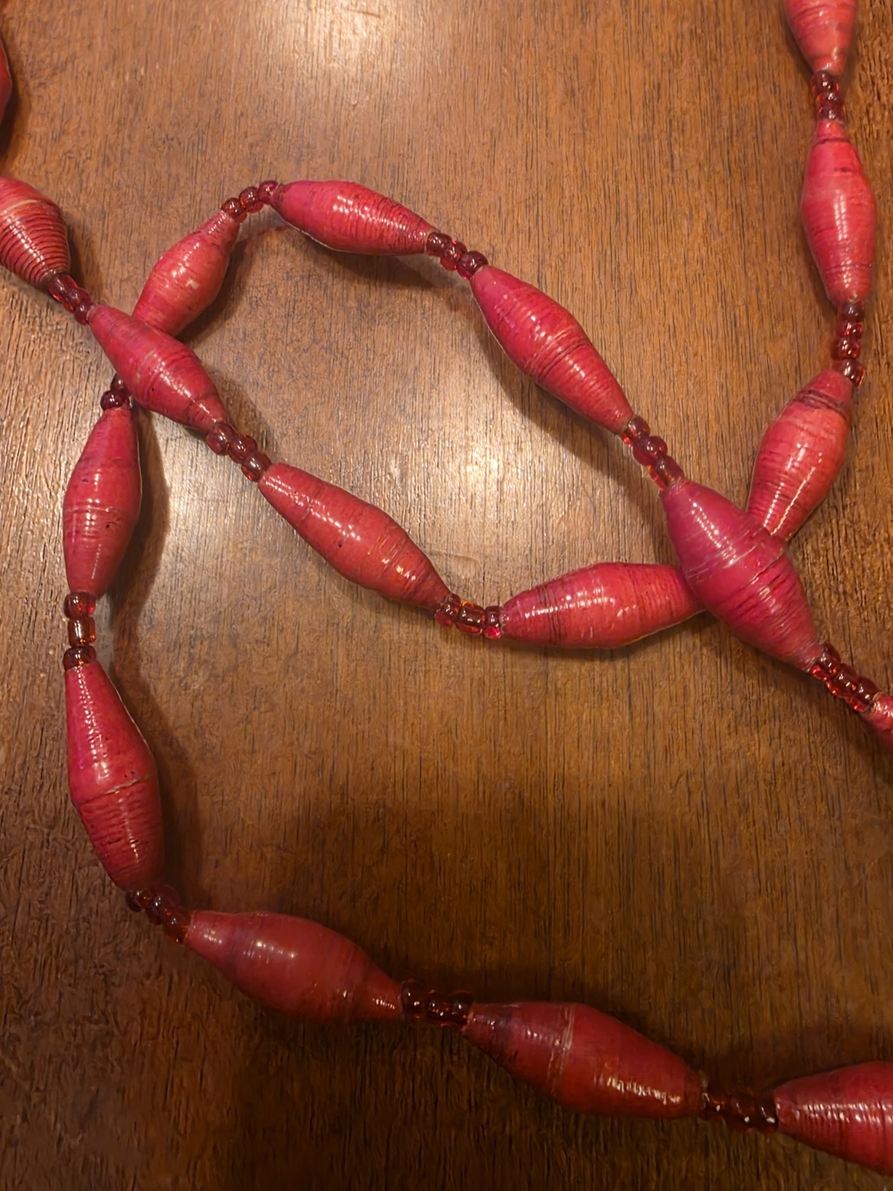 Handmade Red Rolled Paper Bead Long Strand Necklace - Picture 3 of 3